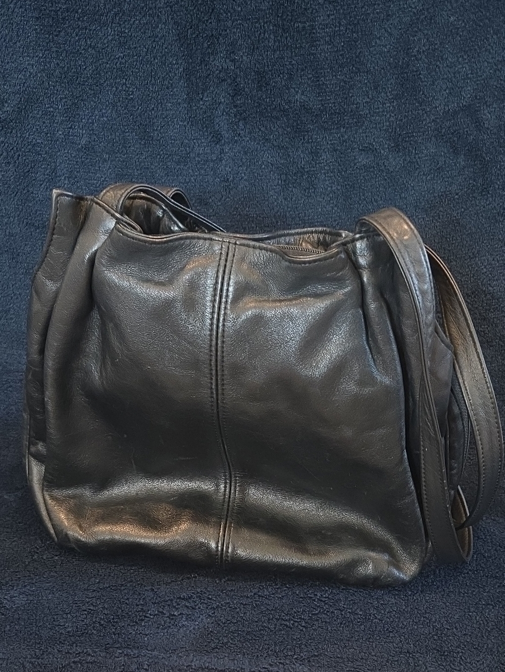VINTAGE Black Genuine Leather Shoulder Bag